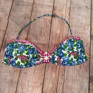 Jessica Simpson XL Floral Bikini Top with Gingham Accents